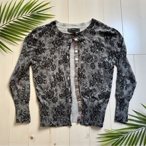 EXPRESS Black Floral Lace Print Cardigan Sweater – XS – Button Front – Y2K Retro